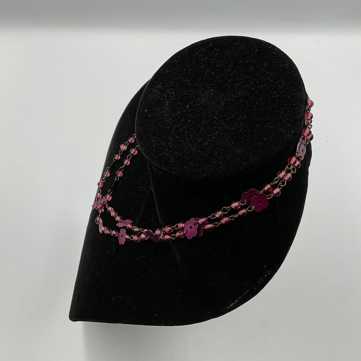 Pink Purple Flower Beaded Chain Necklace