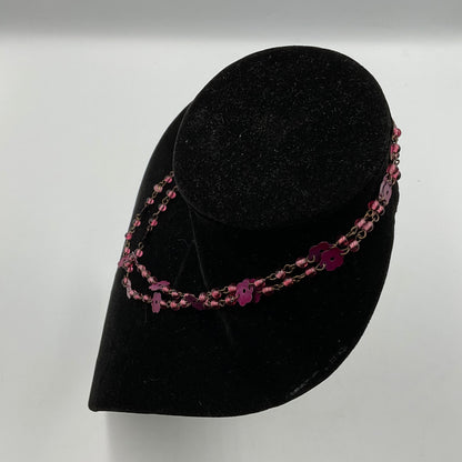 Pink Purple Flower Beaded Chain Necklace