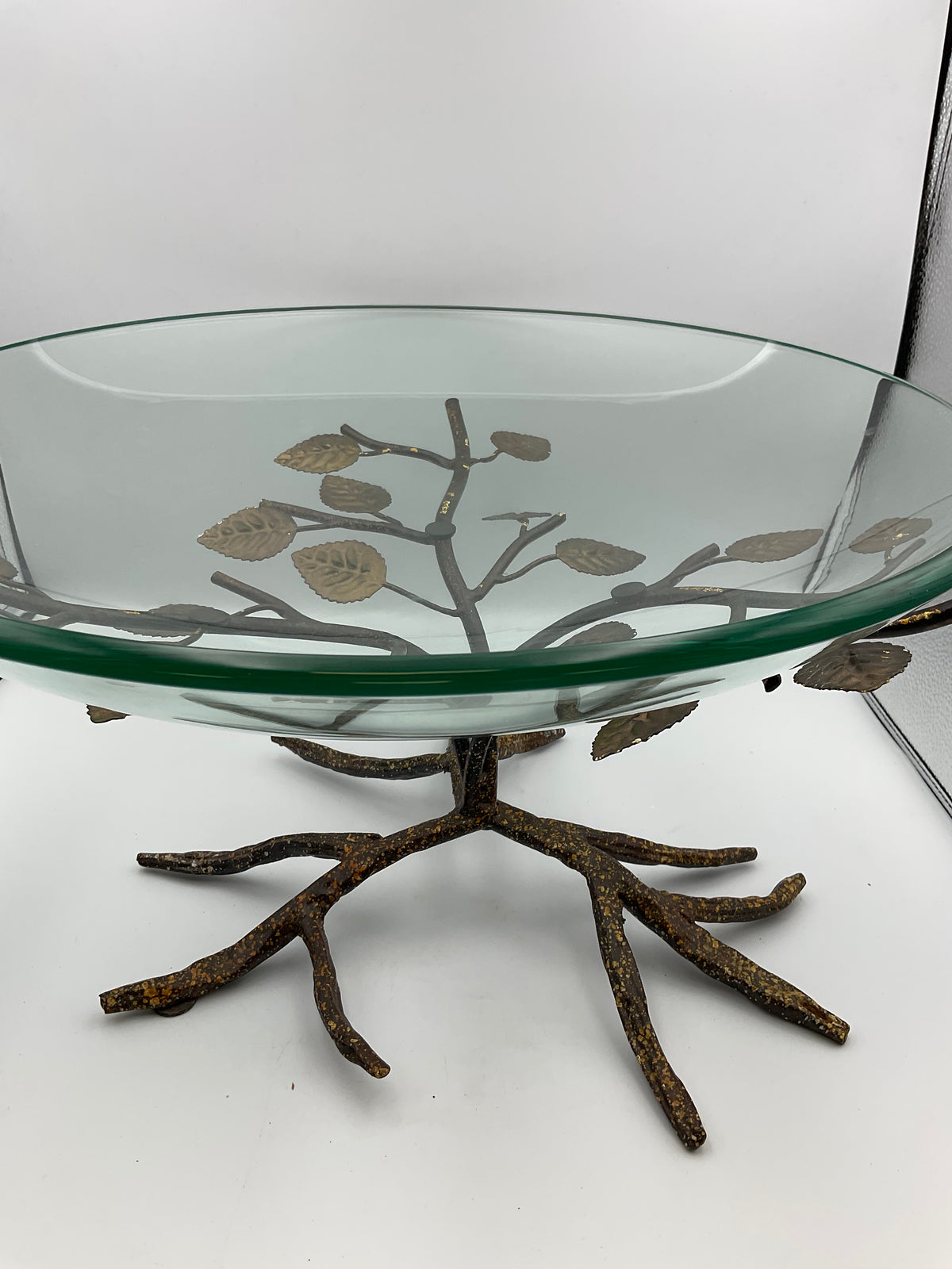 Kensington Oversized Art Glass Bowl with Twig Leaves Base Stand