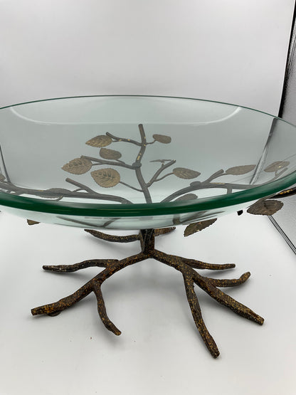 Kensington oversized glass bowl with twig and leaves base