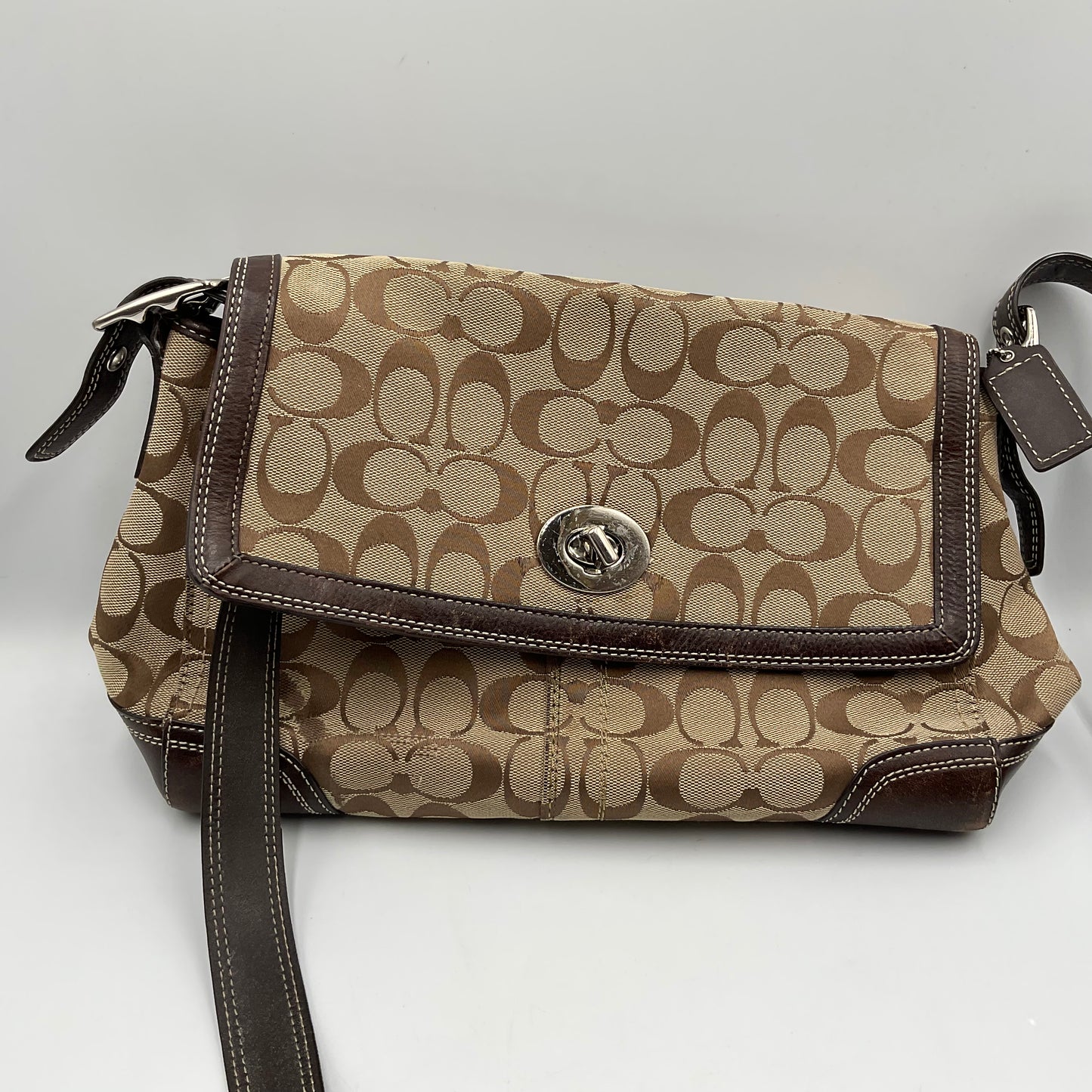 Coach Shoulder Bag Classic Signature Brown Canvas Pattern