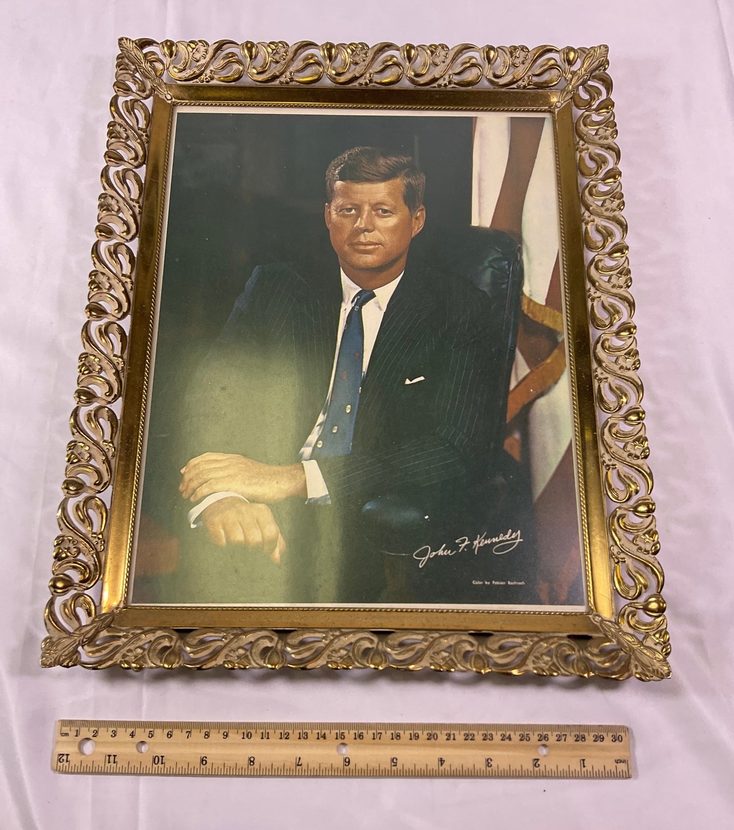 John F Kennedy Framed Photograph Color by Fabian Bachrach 16in x 13in