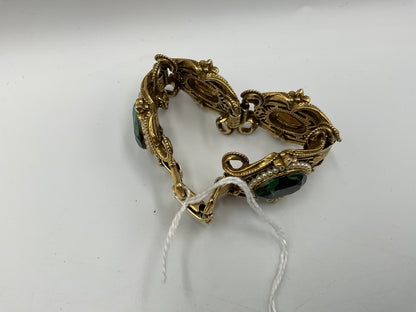 Vintage Gold Tone Bracelet with Large Green Oval Stones