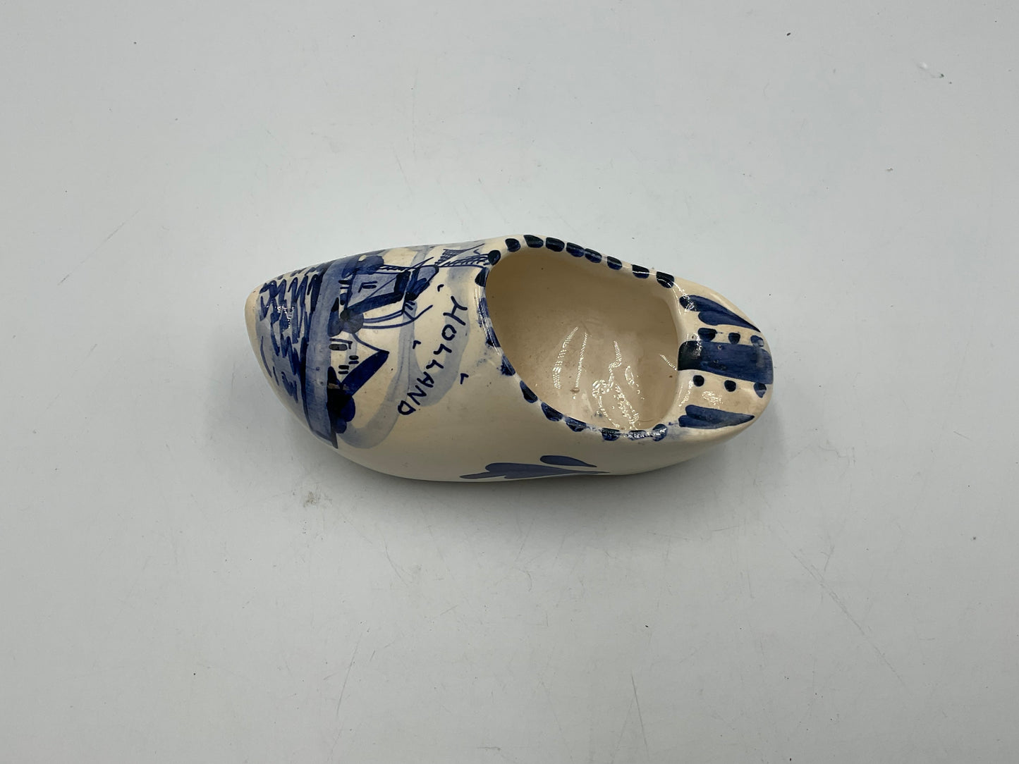 Dutch Vintage Delft Blue Hand Painted Windmill Scene Clog Ashtray