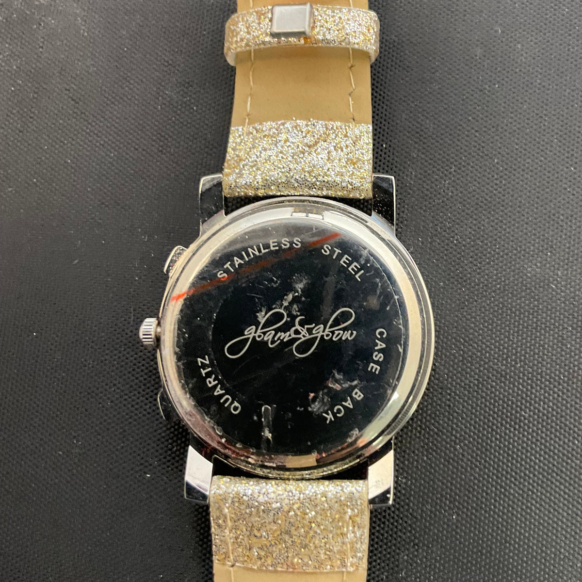 Glam &amp; Glow Holiday Bell Glitter Band Women's Wristwatch Working New Battery in Original Box