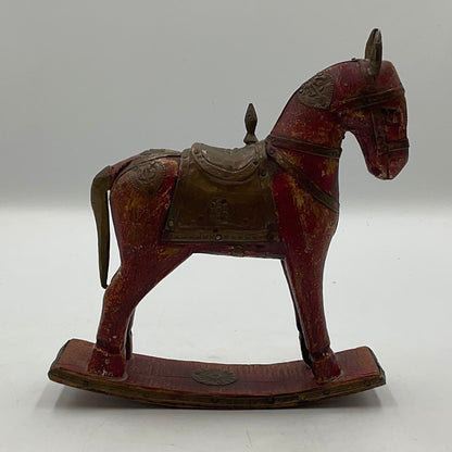 Hand Carved Vintage Mini Rocking Horse 6" Sculpture
