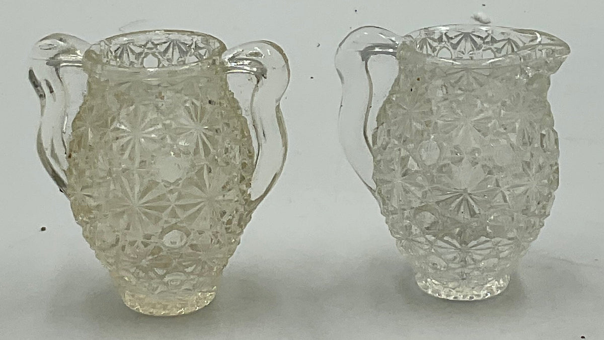 Vintage L.E. Smith Clear Pressed Glass Button and Daisy Pattern Miniature Decorative Two Handled Urn and Matching Pitcher
