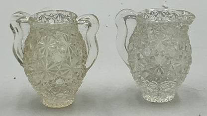 Vintage L.E. Smith Clear Pressed Glass Button and Daisy Pattern Miniature Decorative Two Handled Urn and Matching Pitcher