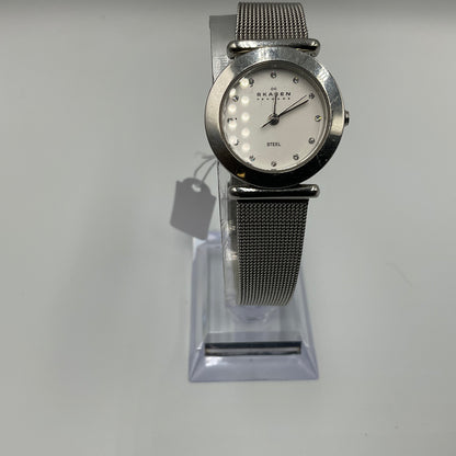 Skagen Steel Denmark Ladies Stainless Steel Mesh Bracelet Crystal Markers Watch
