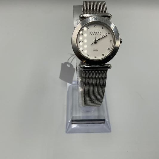 Skagen Steel Denmark Ladies Stainless Steel Mesh Bracelet Crystal Markers Watch