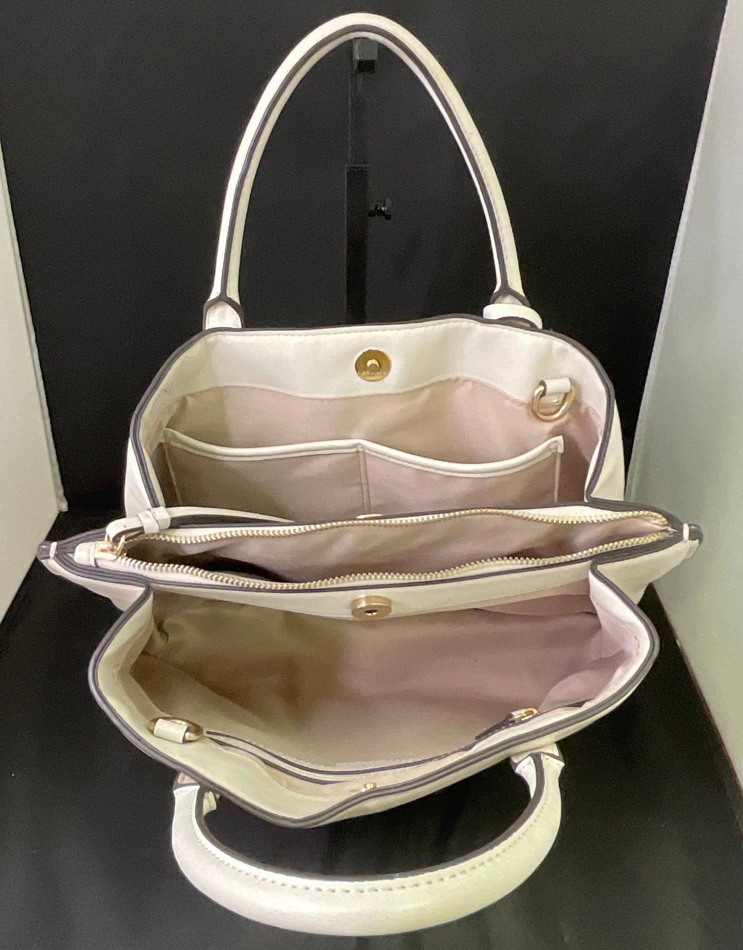 Nine West White Off-White Three Compartment Handbag