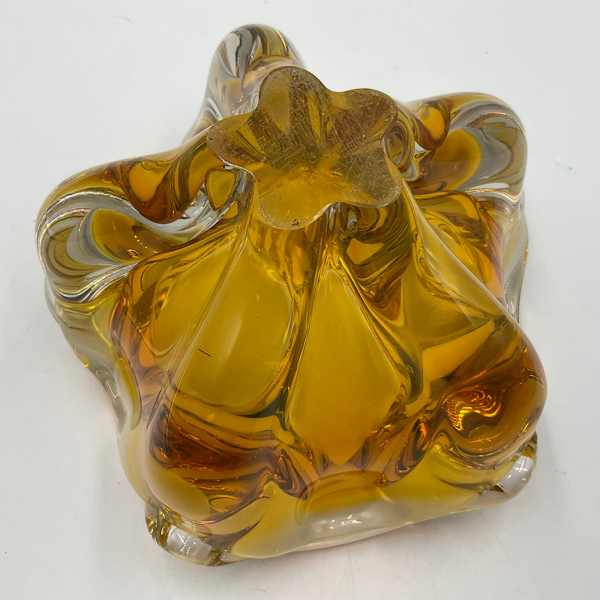 Josef Hospodka Vintage 1960s MCM Czech Sommerso Amber Art Glass