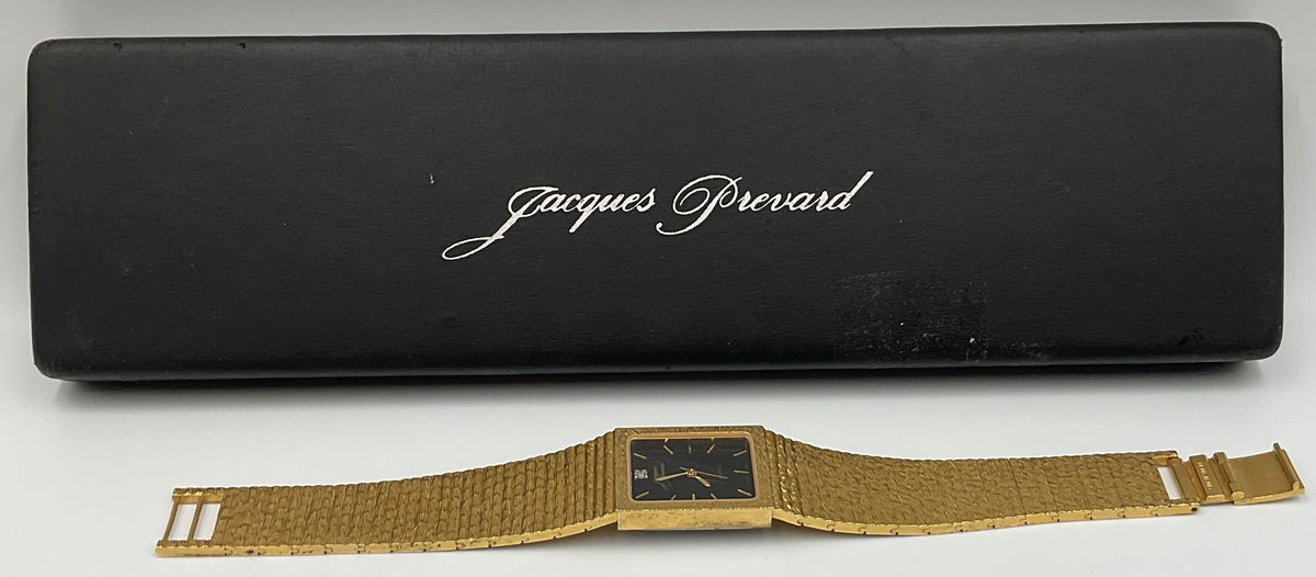 Jacques Prevard Gold Tone Rectangular Black Dial Wristwatch w/ Orginal Box