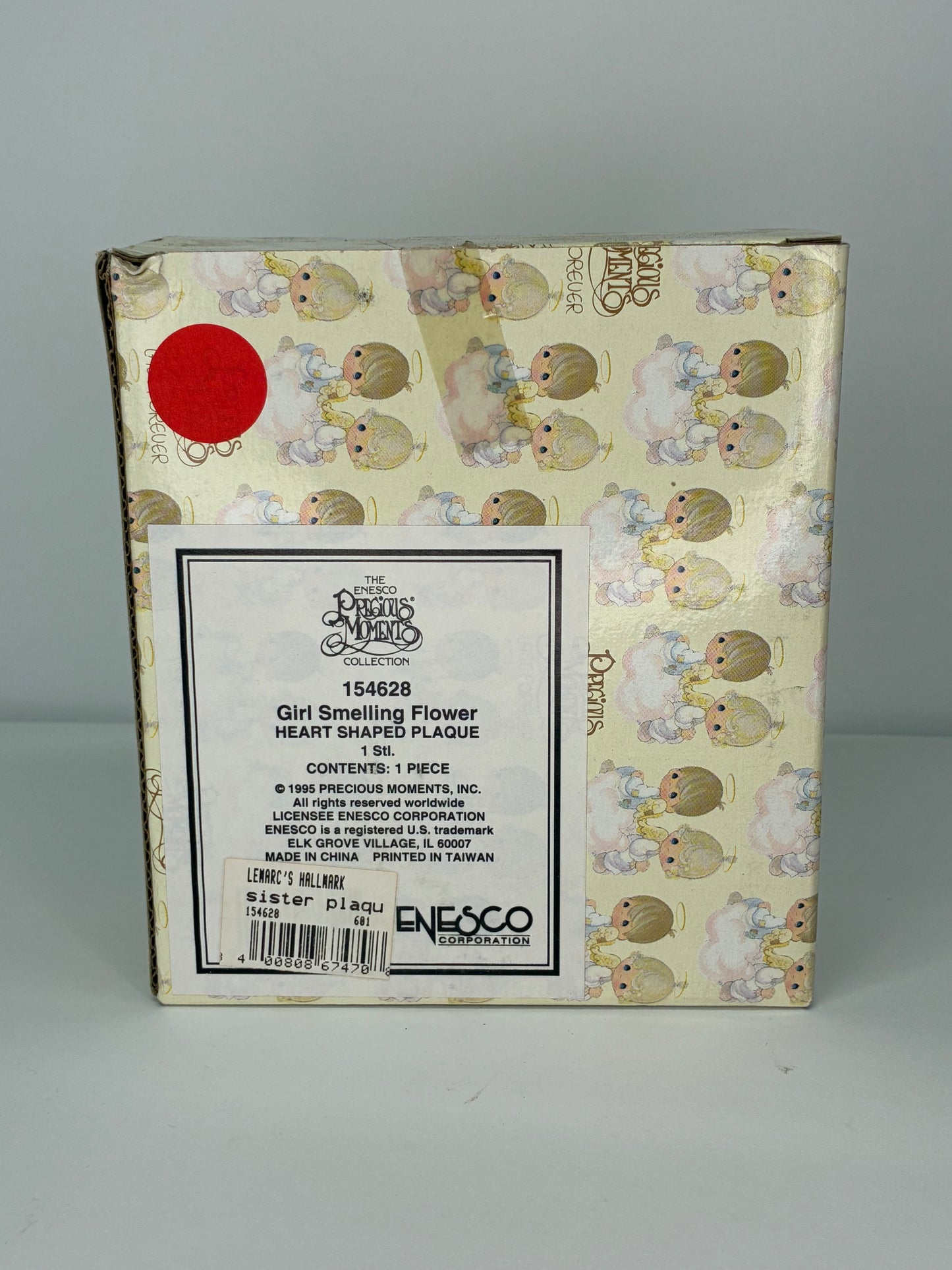 Precious Moments Vintage 1995 For My Sister Heart Shaped Plaque Girl Smelling Flower