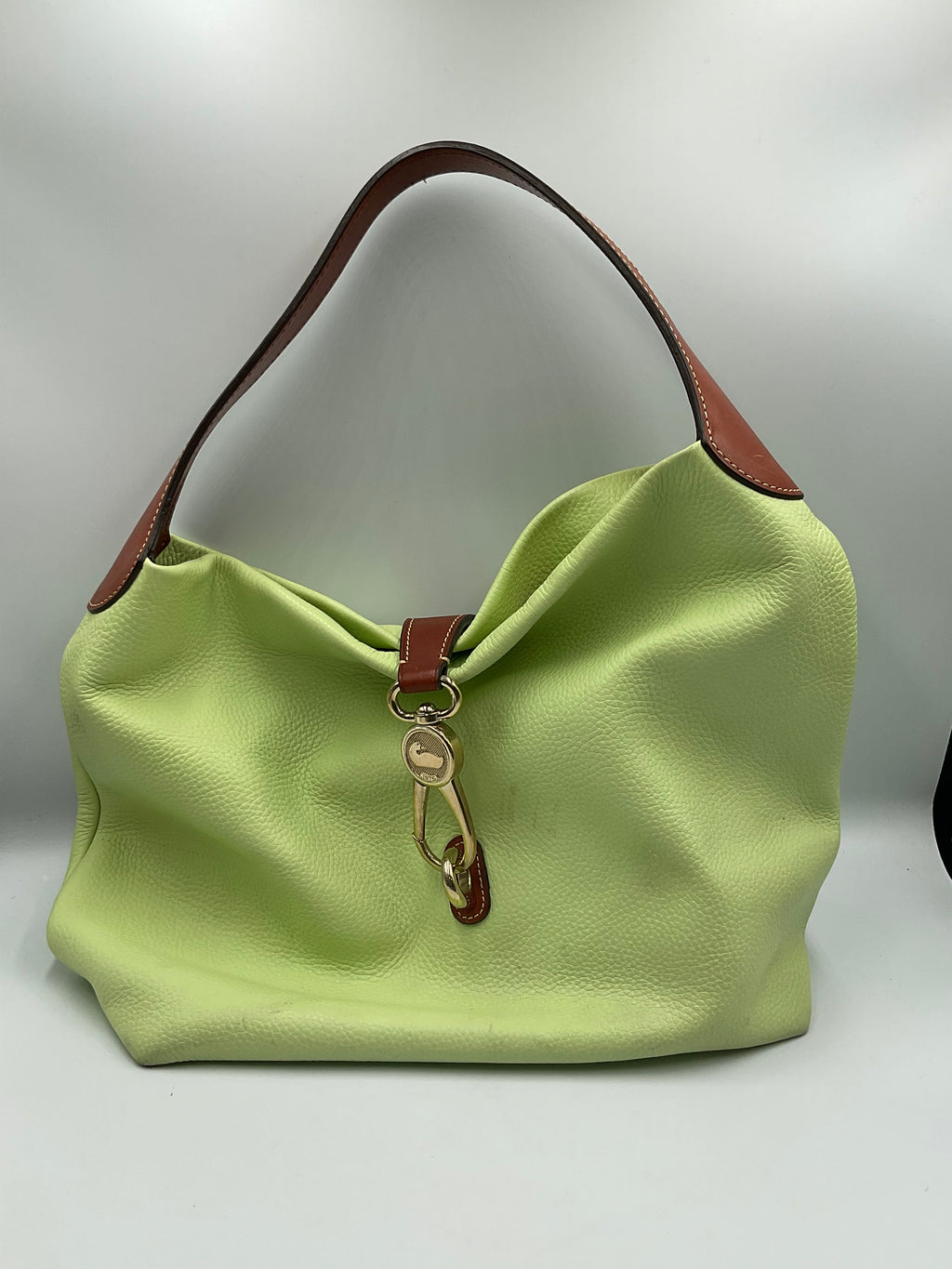 Dooney & Bourke Pebble Grain Logo Lock Shoulder Bag Lime Green with Pouch