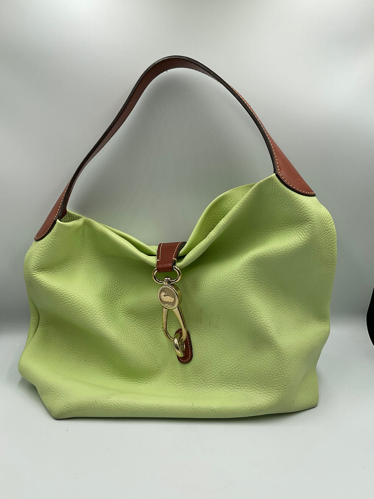 Dooney & Bourke Pebble Grain Logo Lock Shoulder Bag Lime Green with Pouch