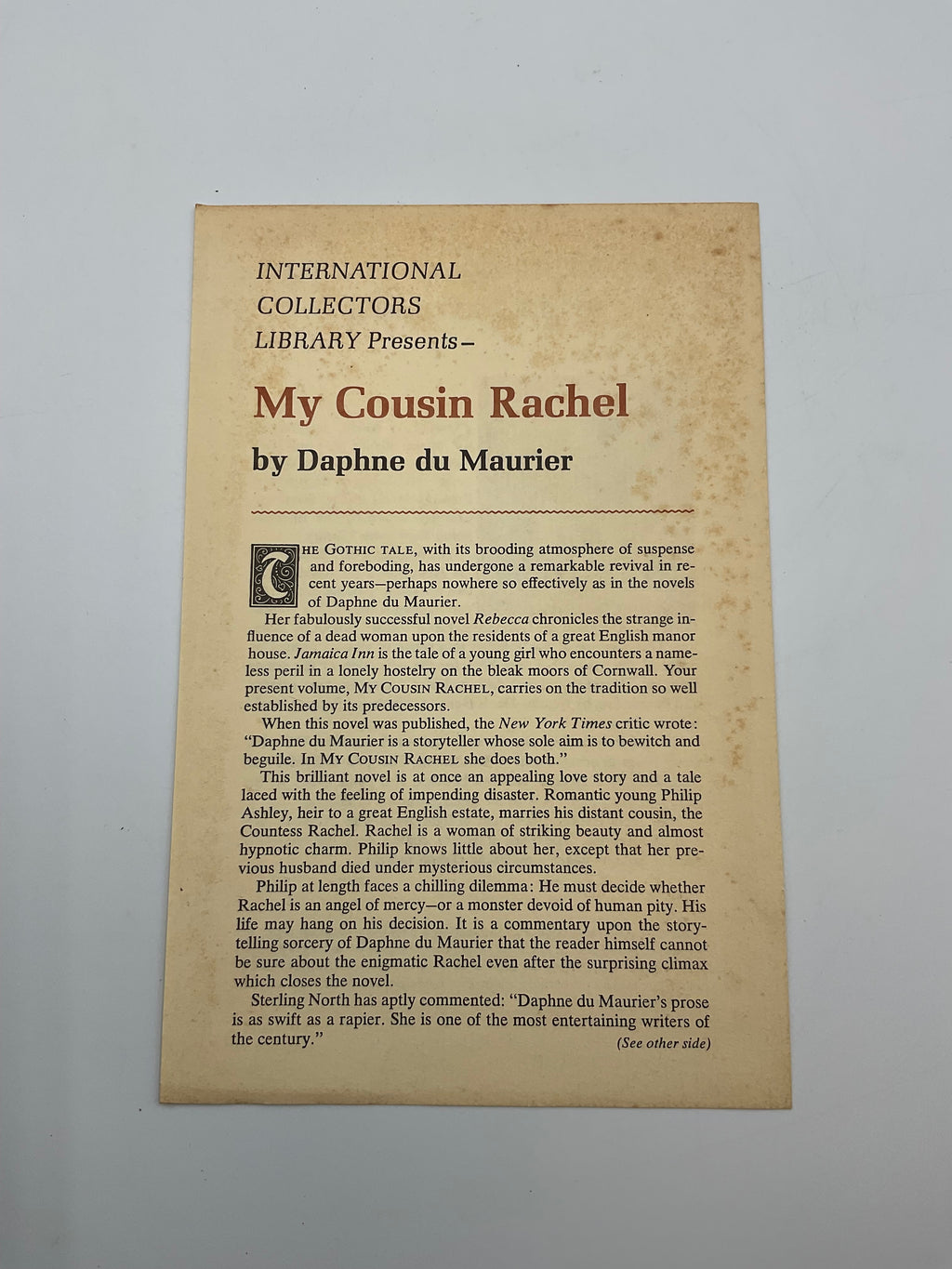 My Cousin Rachel International Collectors Library Daphne du Maurier 1952