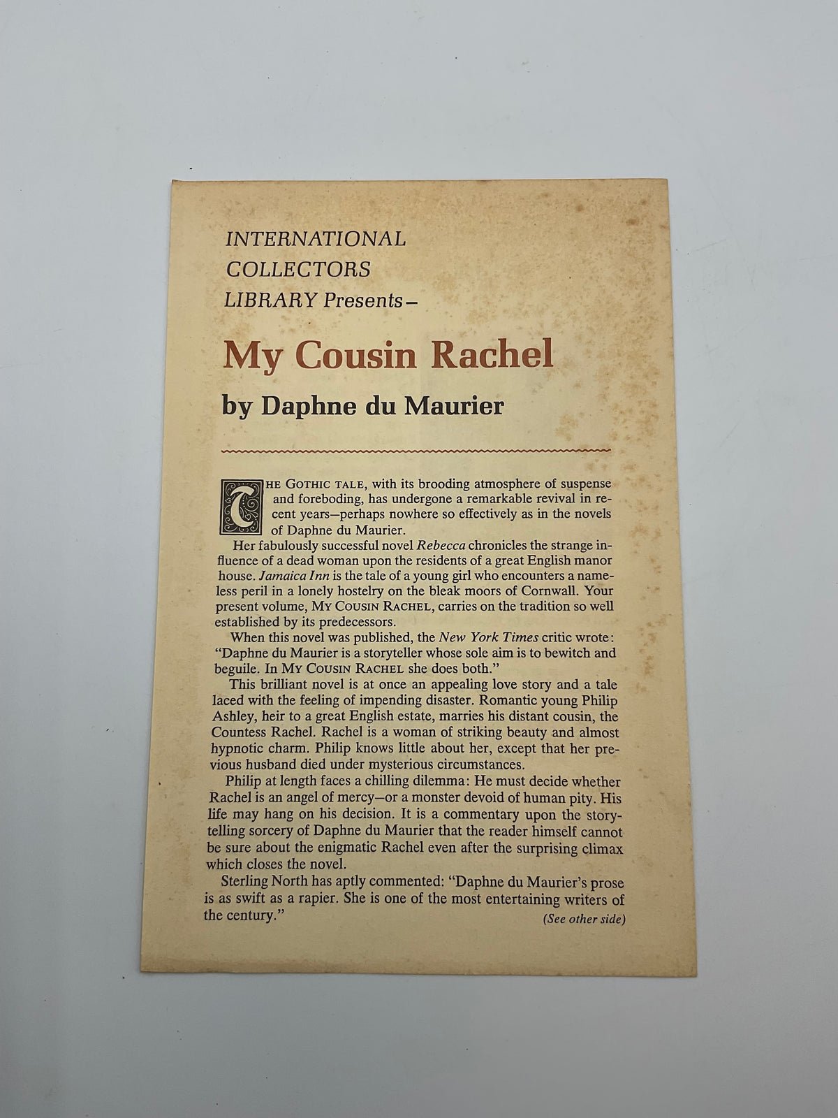 My Cousin Rachel International Collectors Library Daphne du Maurier 1952