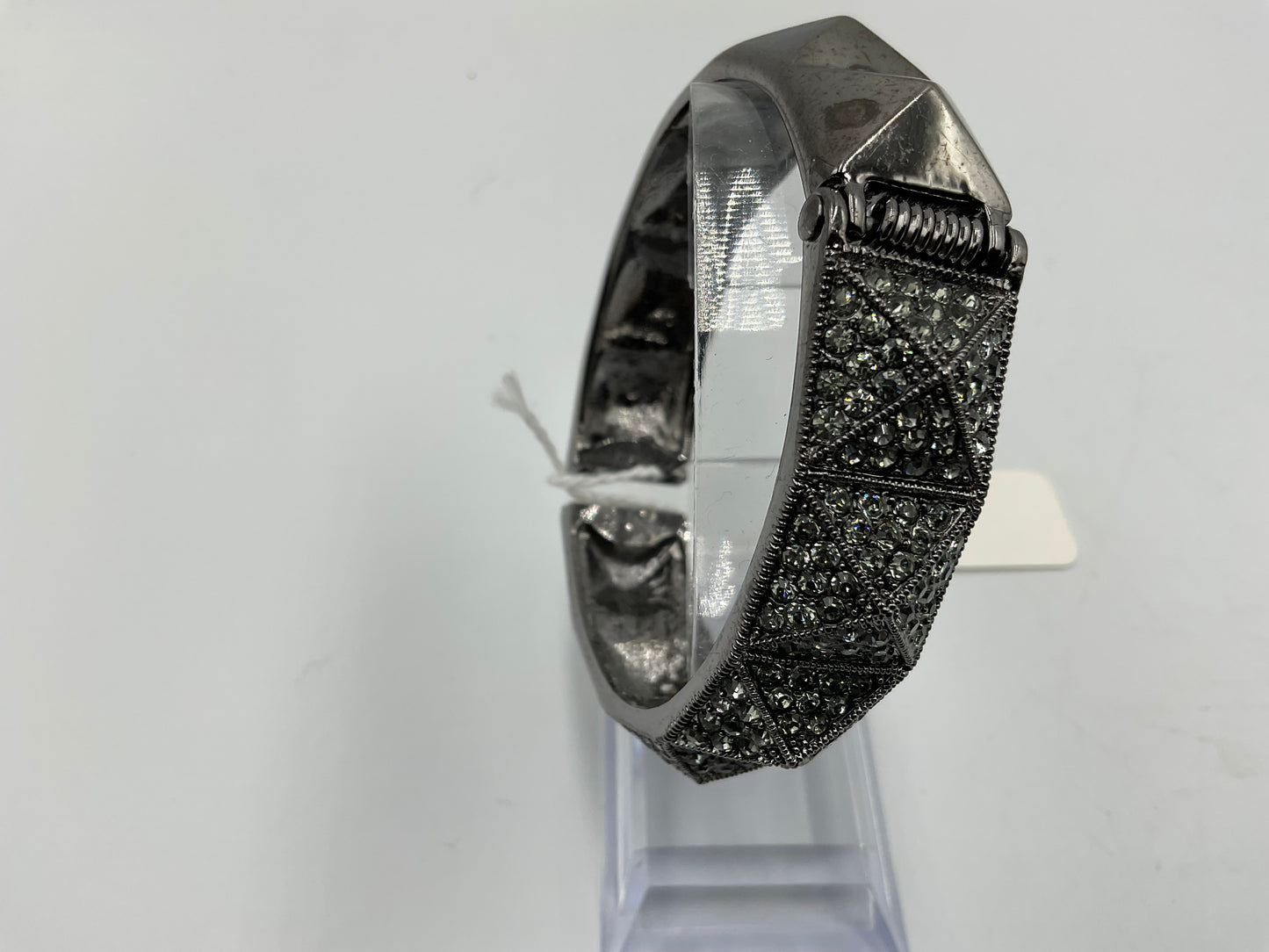 Silver Tone Hinged Bracelet with Crystal Stones