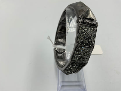Silver Tone Hinged Bracelet with Crystal Stones