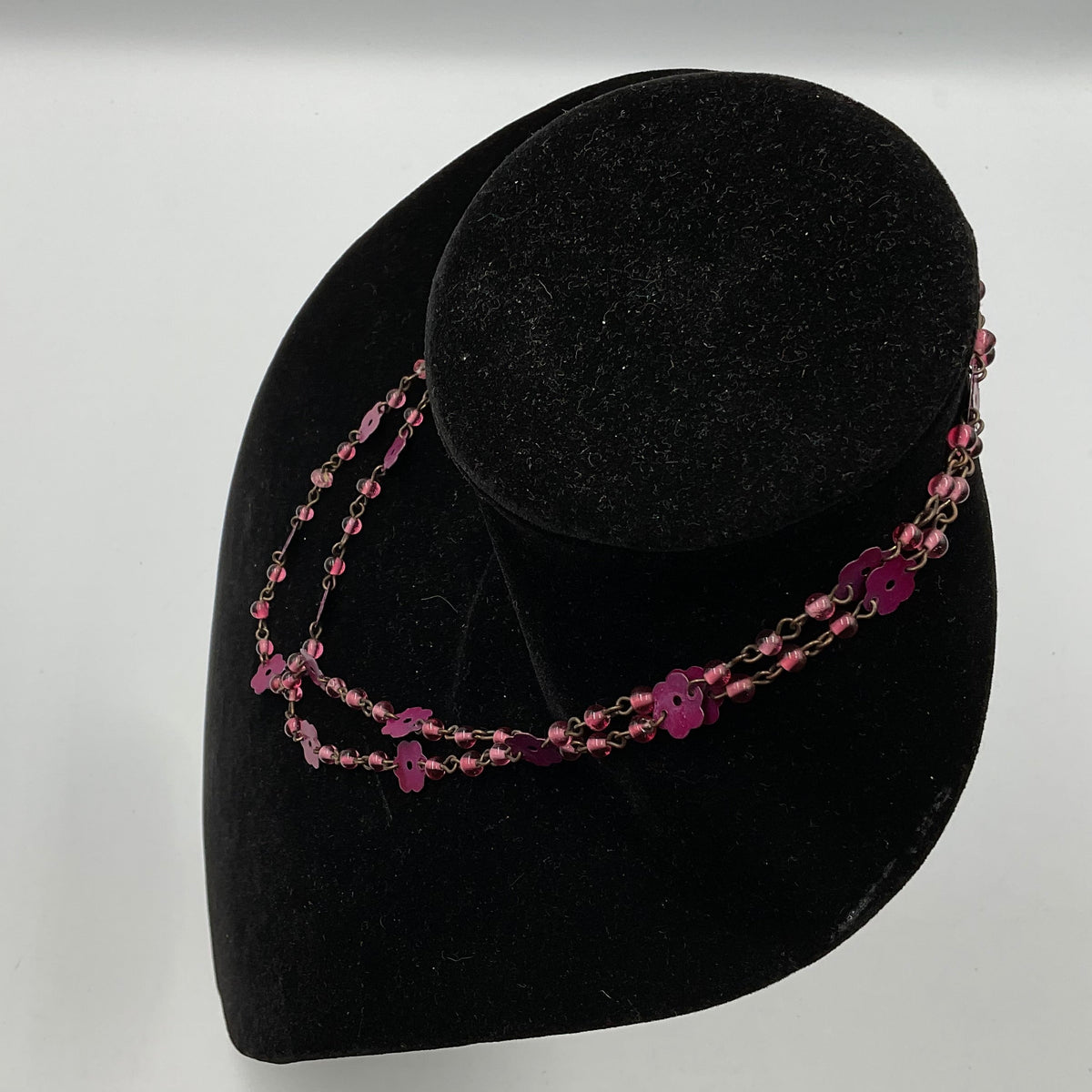 Pink Purple Flower Beaded Chain Necklace