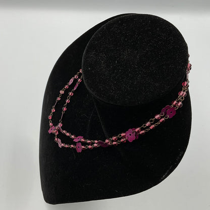 Pink Purple Flower Beaded Chain Necklace