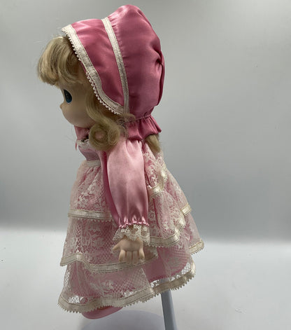 Precious Moments Angel 12 Inch Doll Blonde Curly Hair Pink Lace Dress