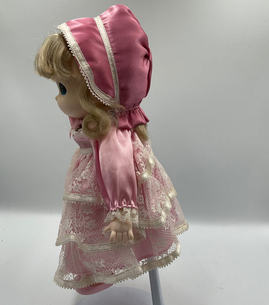 Precious Moments Angel 12 Inch Doll Blonde Curly Hair Pink Lace Dress
