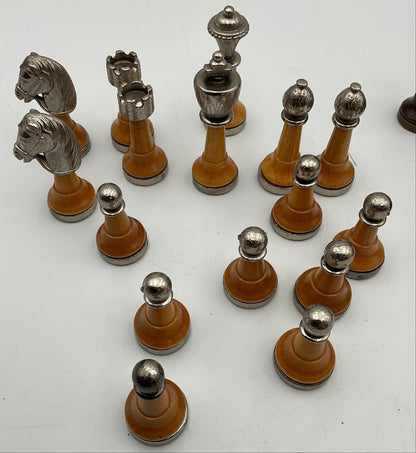Vintage Chess 32 Pieces Potentially Italfama Firenze Metal and Wood