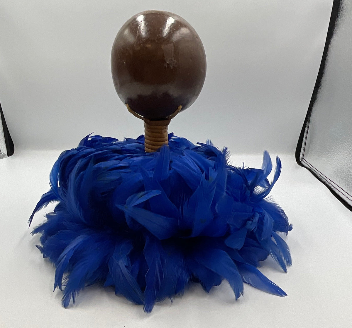 Vintage Hawaiian ʻUlīʻulī Feathered Coconut Rattle