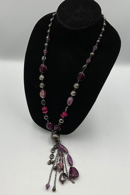 Purple Stone and Bead Chain Necklace