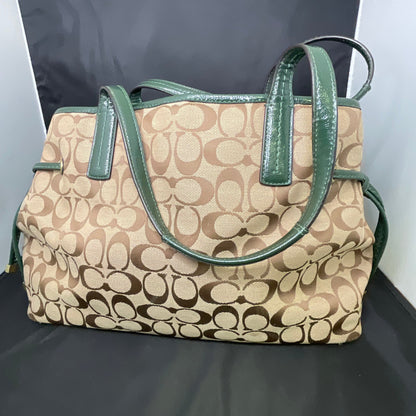 Coach Signature Python Striped Carryall Green Tote Bag