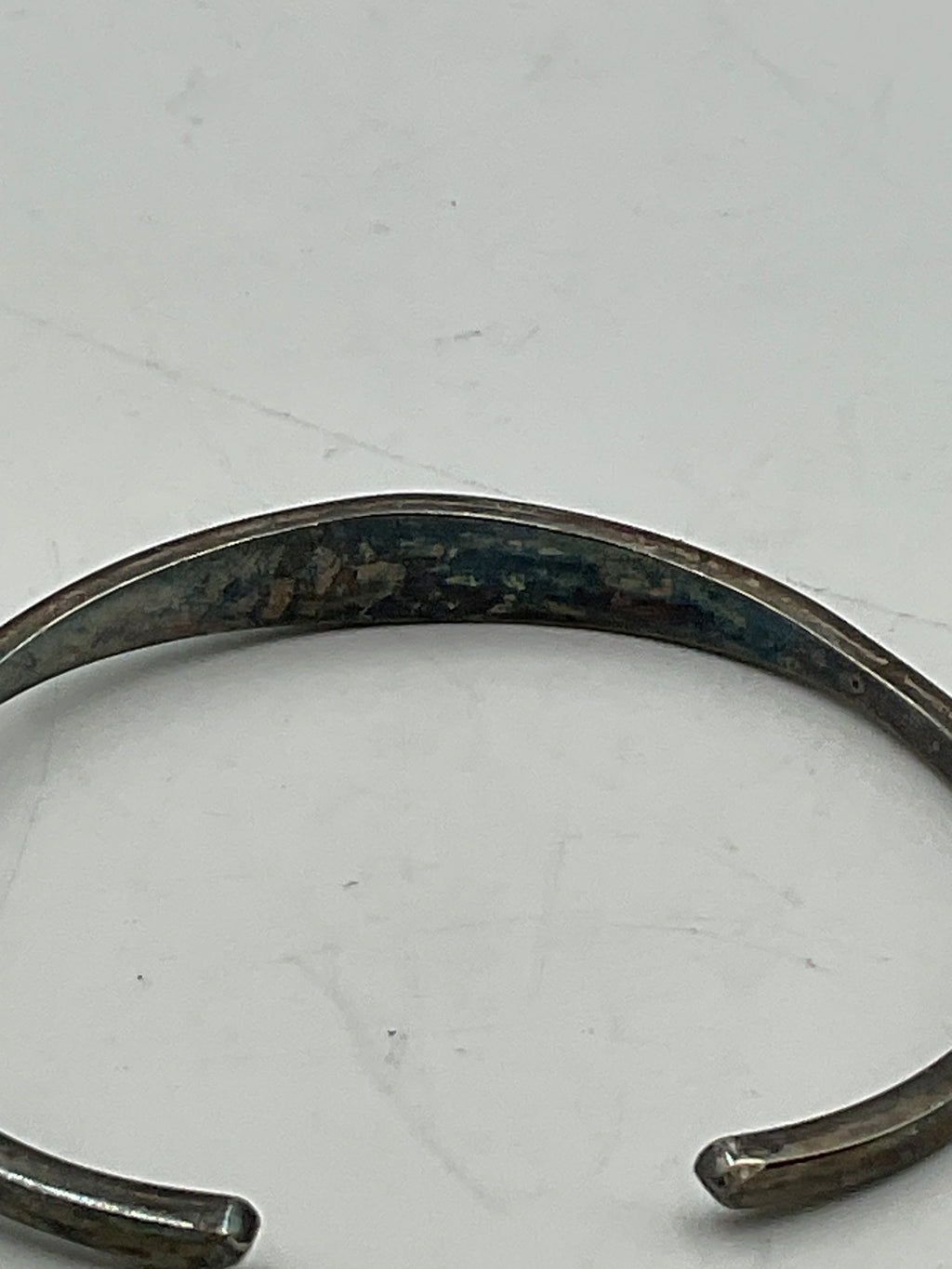 Navajo Cuff Bracelet Sterling Turquoise Etched D.R.F JR 12g Tarnished