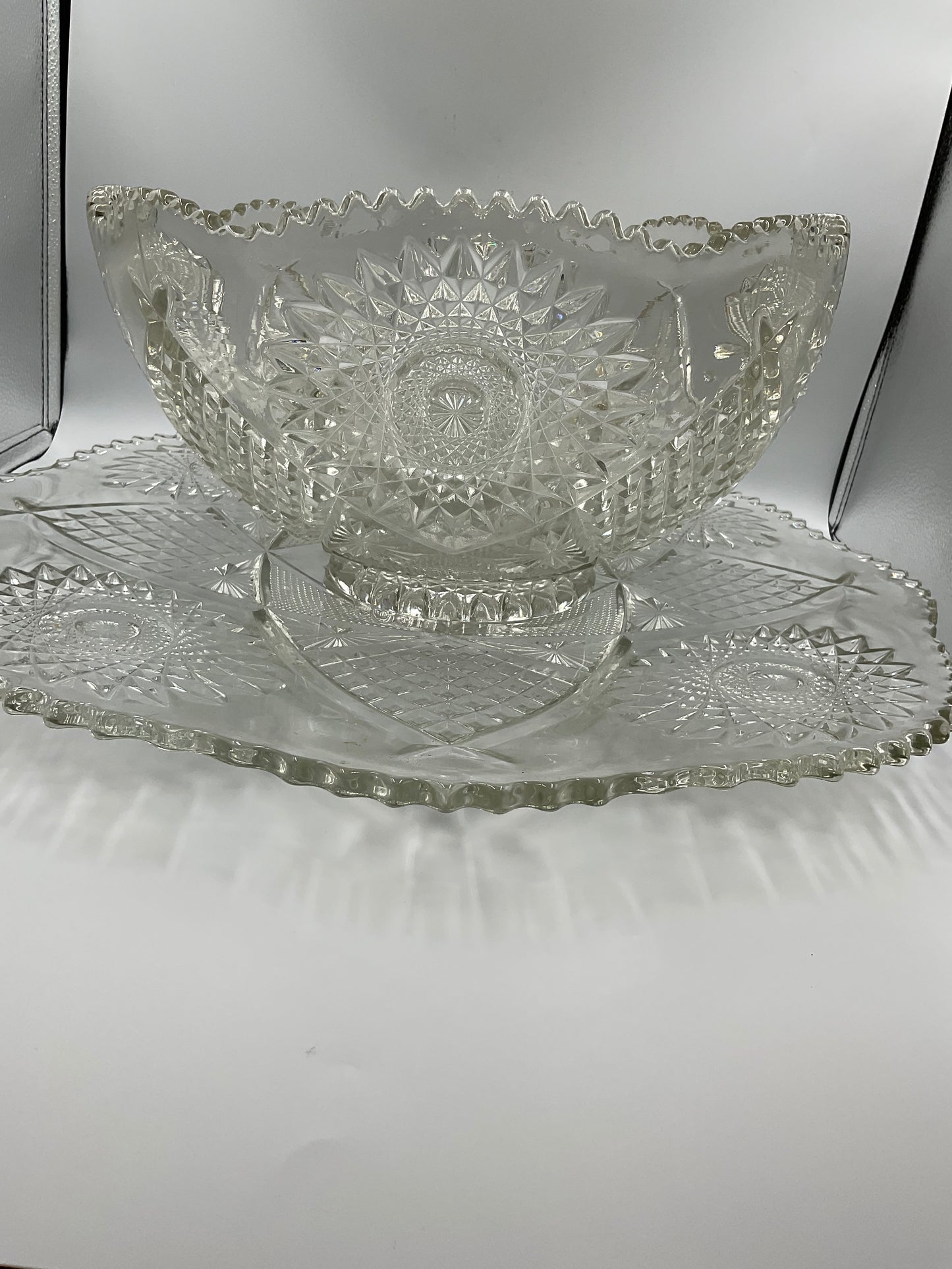Ornate Glass Bowl with Matching Plate