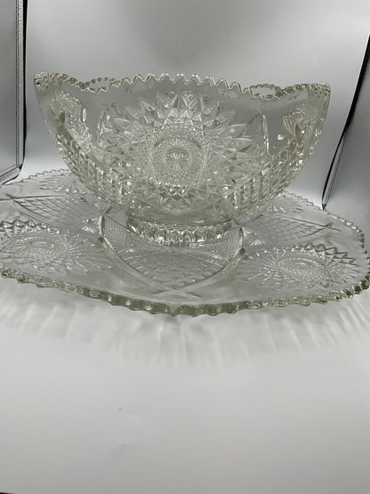 Ornate Glass Bowl with Matching Plate