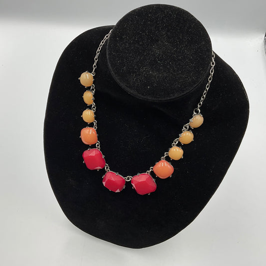 Red/Yellow/Orange Stone Design Chain Necklace