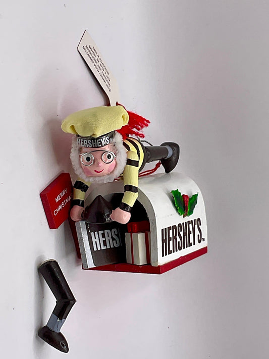 Vintage 1996 Kurt Adler Hershey's Christmas Ornament Elf on Lamppost and Elf on Mailbox