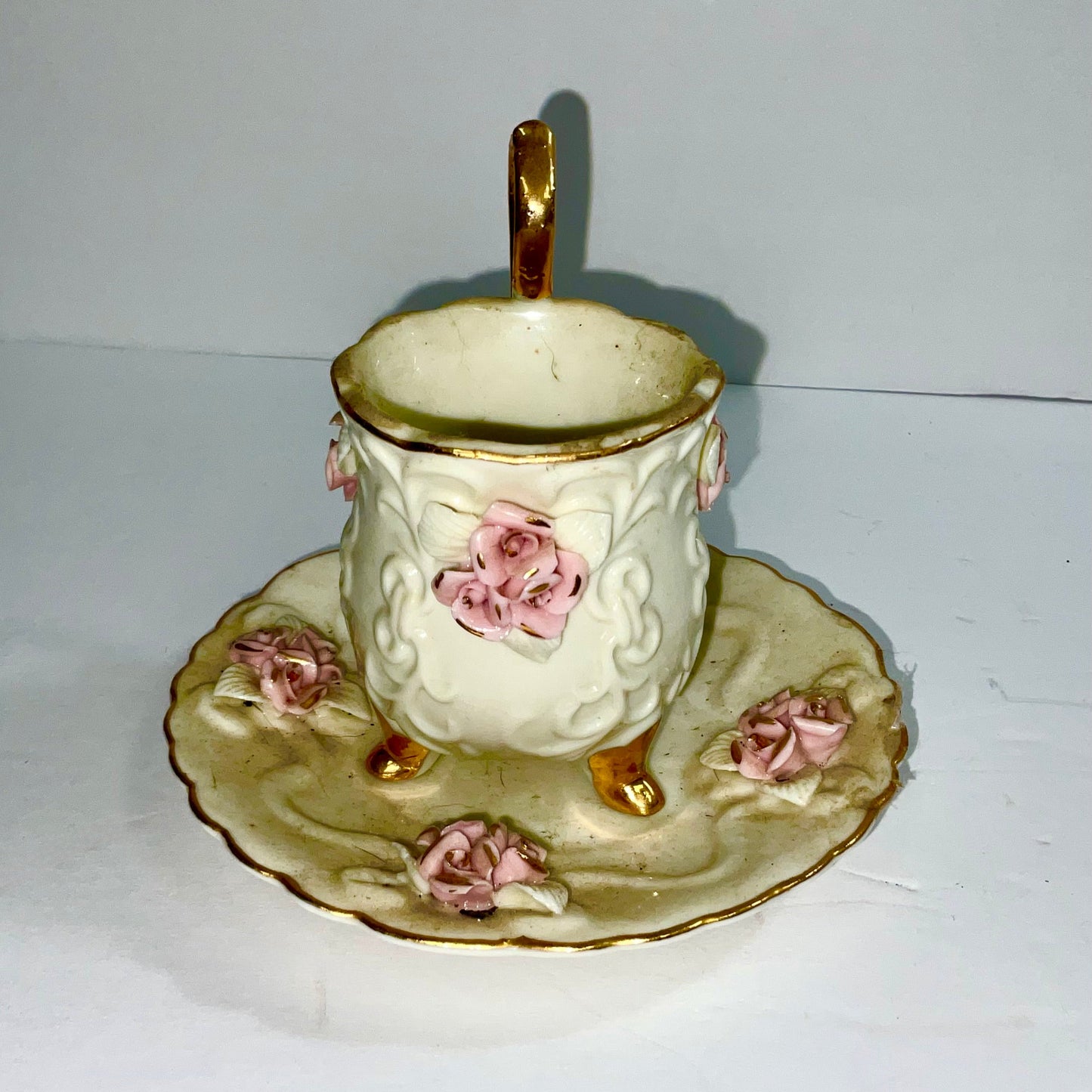 Golden Pink Rose Tea Cup Set