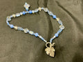 Blue and Gold Choker Necklace with Gold Leaf clasp and Stone Pendant