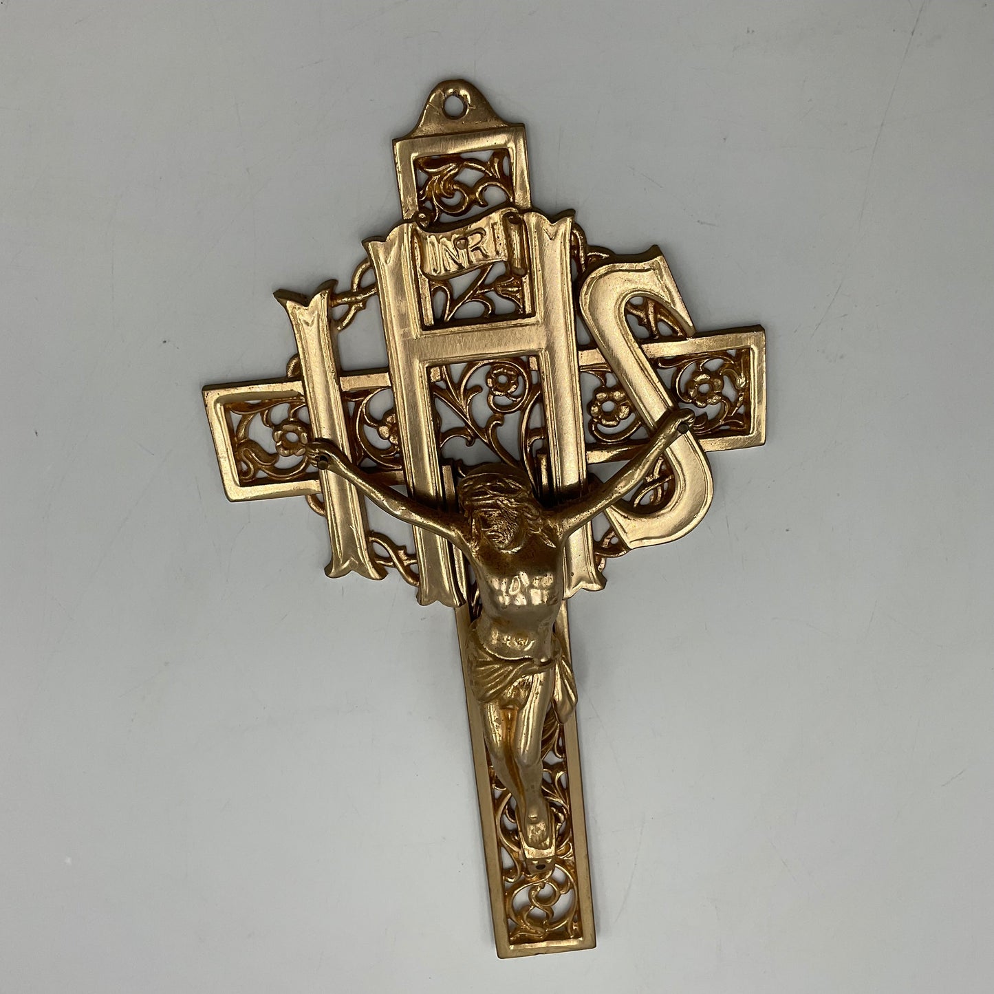 Pewter Filigree IHS Cross Crucifix 9.5 inches tall