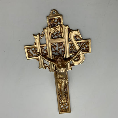 Pewter Filigree IHS Cross Crucifix 9.5 inches tall