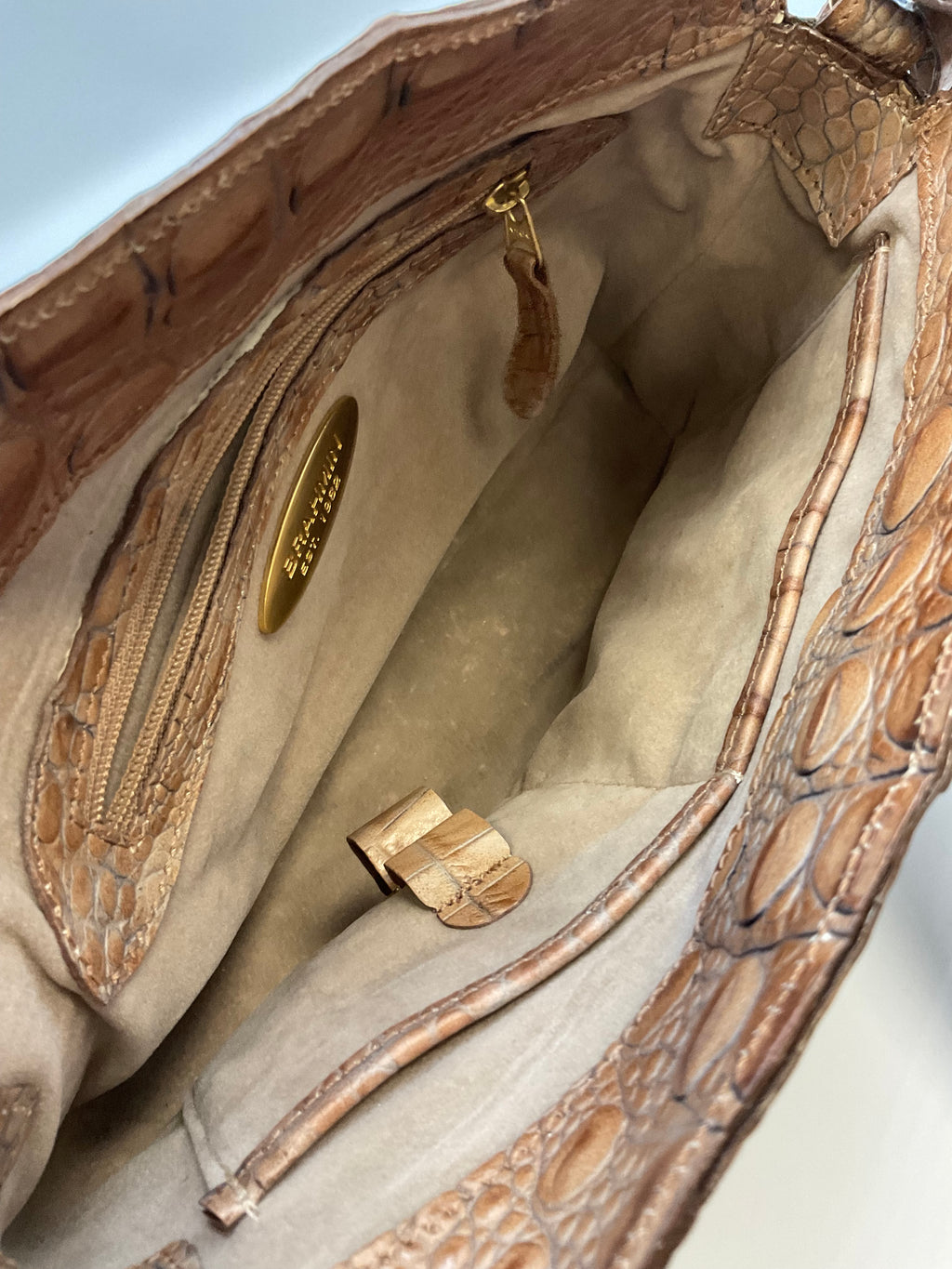 Vintage Brahmin Crocodile Embossed Leather Shoulder Bag Pecan Brown