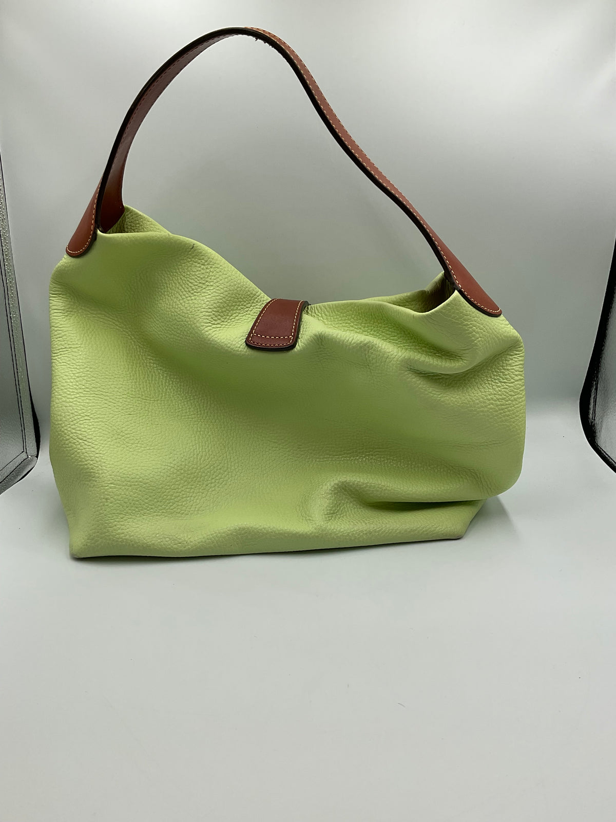 Dooney & Bourke Pebble Grain Logo Lock Shoulder Bag Lime Green with Pouch