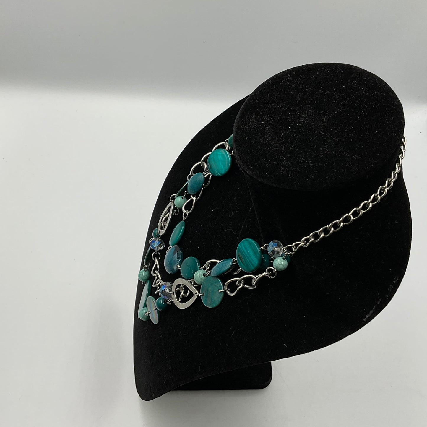 Teal/Clear Stone Beaded Chain Necklace