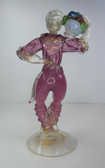 Ercole Barovier & Toso Vintage 1930-1960 Murano Glass Venetian Man Fruit Basquet Basket