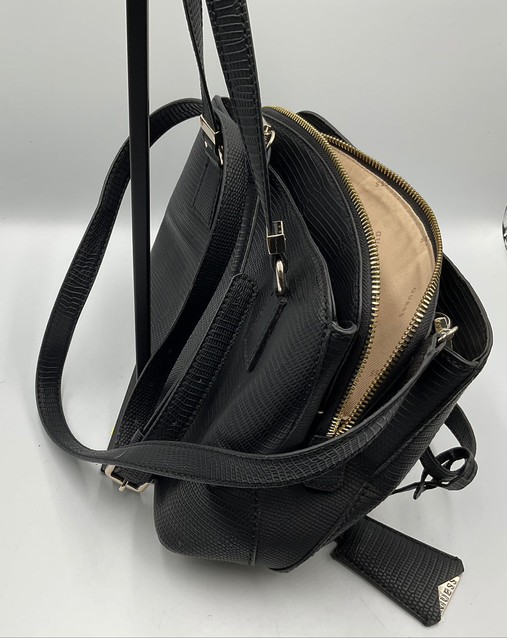 GUESS Lyndi Small Girlfriend Satchel Triple Compartment Lizard Embossed