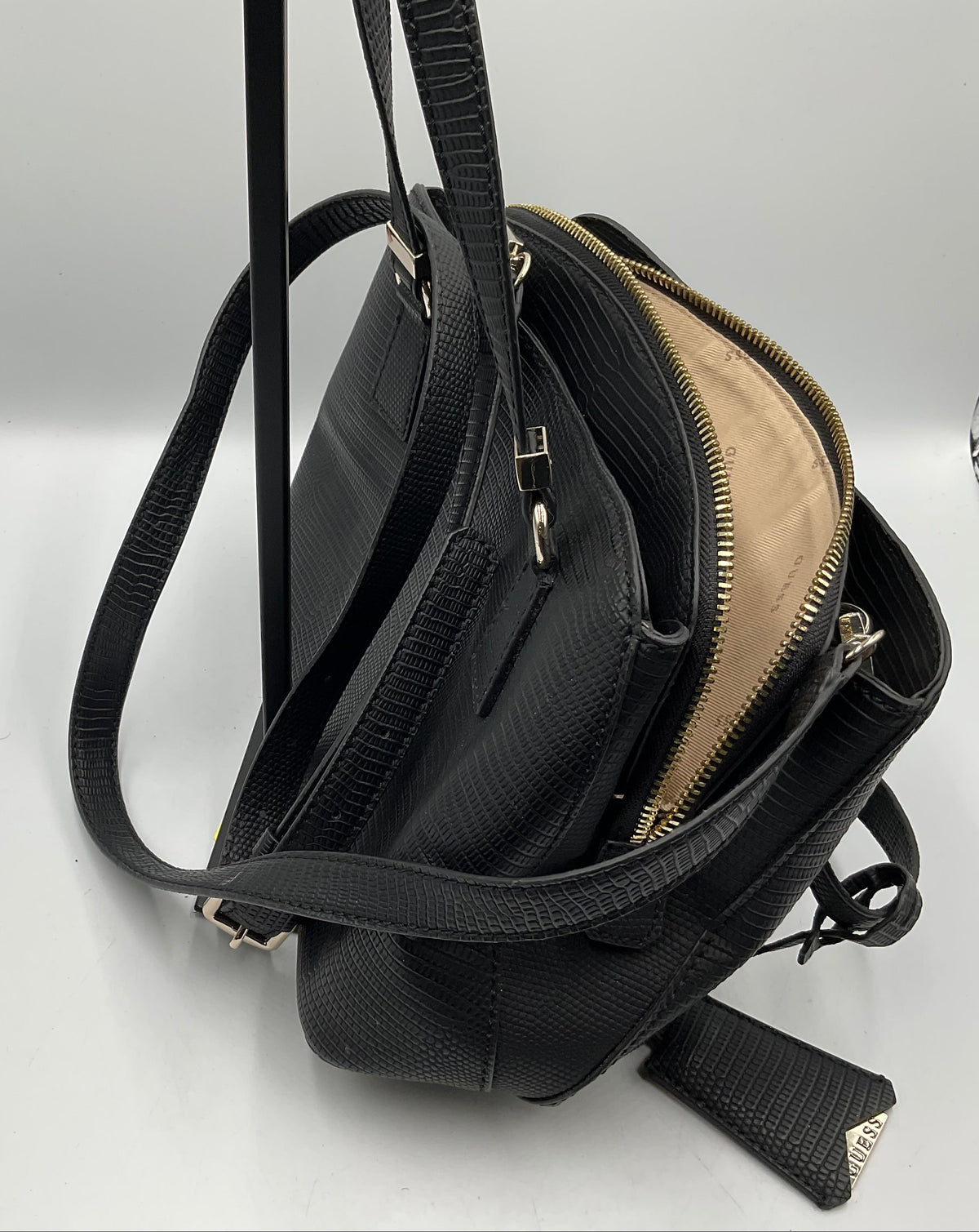 GUESS Lyndi Small Girlfriend Satchel Triple Compartment Lizard Embossed