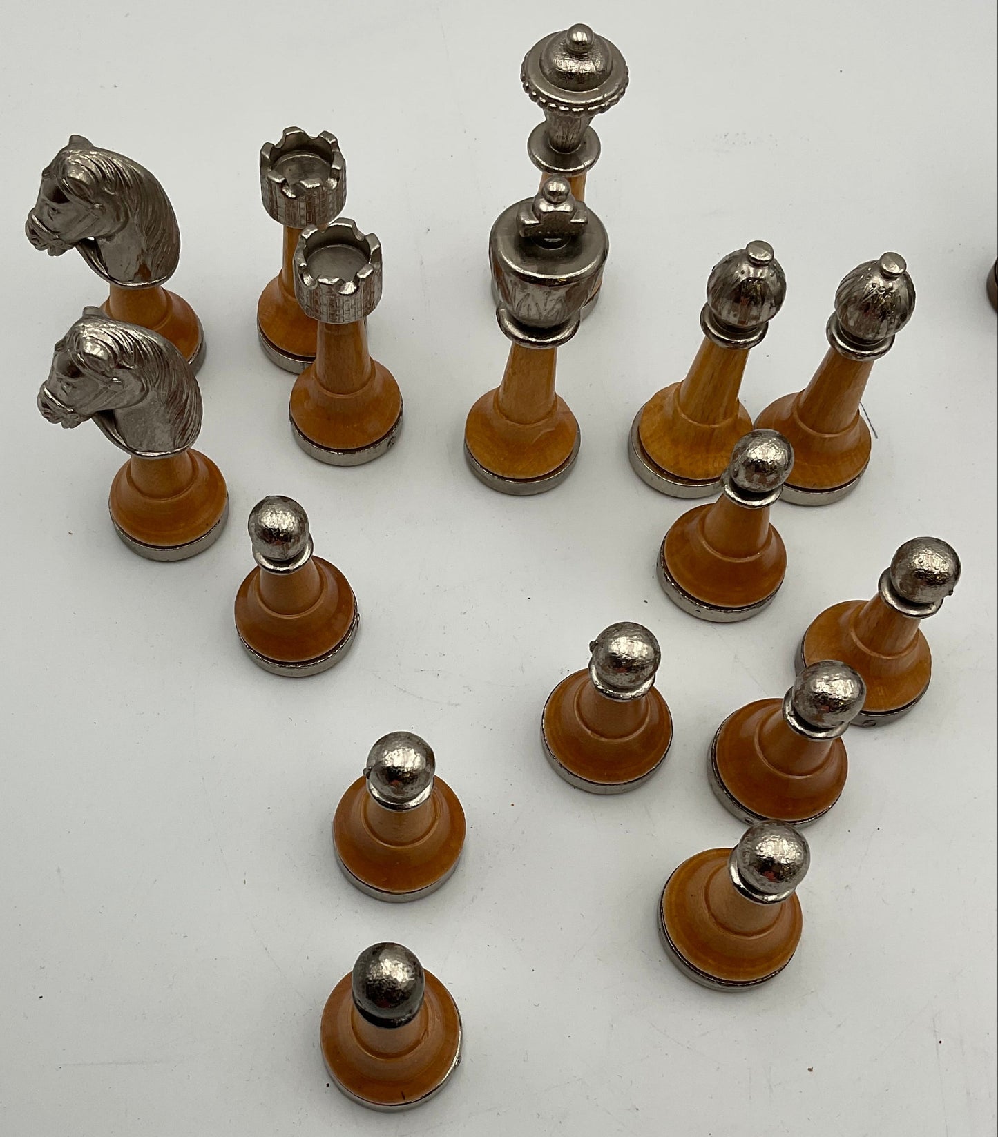 Vintage Chess 32 Pieces Potentially Italfama Firenze Metal and Wood