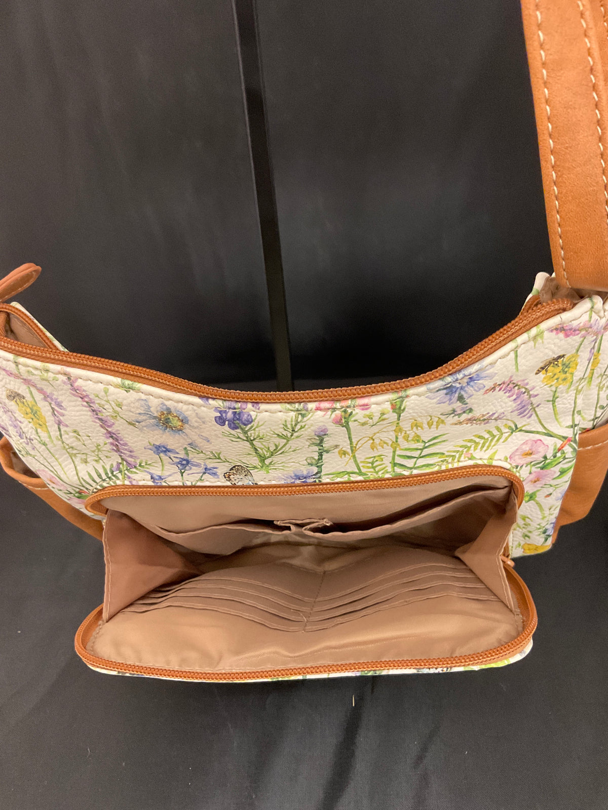Floral Print Medium Shoulder Bag Wildflower Butterflies Pattern Handbag Purse