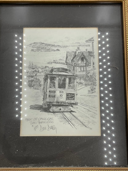1977 Don Davey Hyde St. Cable Car #28 San Francisco Signed Print Framed Vintage
